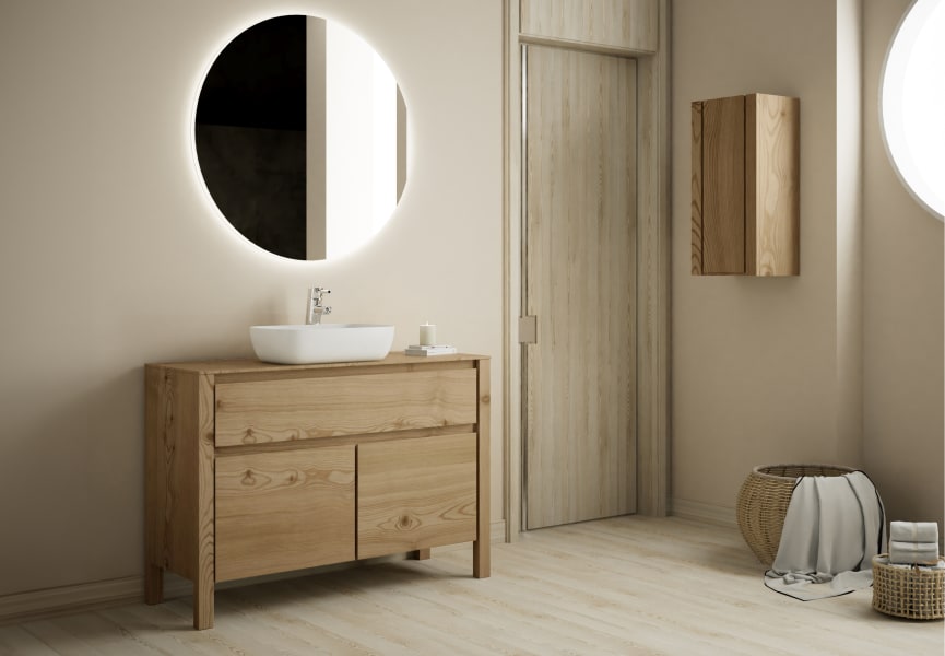 Meubles de salle de bains avec plan de toilette en bois massif Laponia Bruntec principal 0