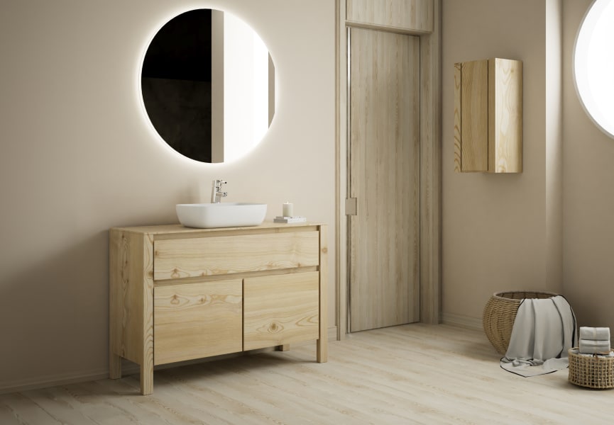 Meubles de salle de bains avec plan de toilette en bois massif Laponia Bruntec principal 1