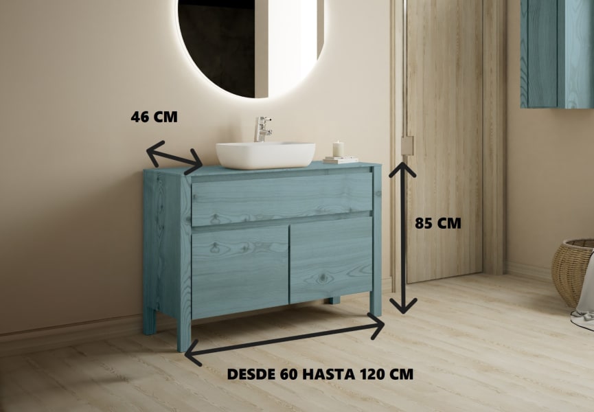 Meubles de salle de bains avec plan de toilette en bois massif Laponia Bruntec croquis 5