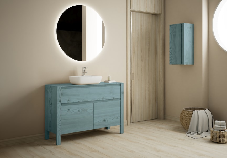 Meubles de salle de bains avec plan de toilette en bois massif Laponia Bruntec principal 2