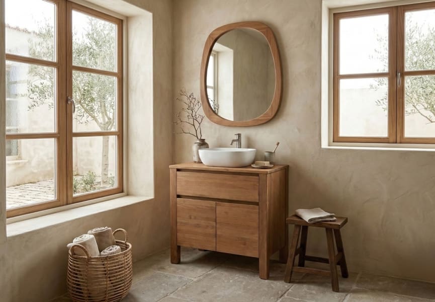 Meubles de salle de bains avec plan de toilette en bois massif Laponia Bruntec principal 0