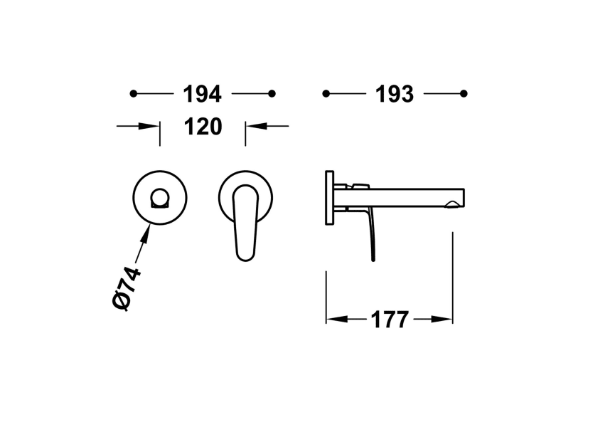 Mitigeur encastré pour lavabo Flat Tres croquis 2