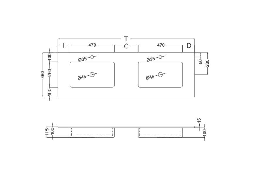 Lavabo encastré Ambar Coycama croquis 4