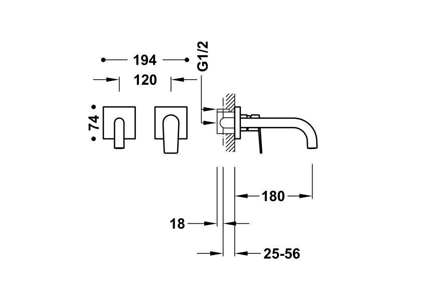 Mitigeur encastré de lavabo Project Tres croquis 7