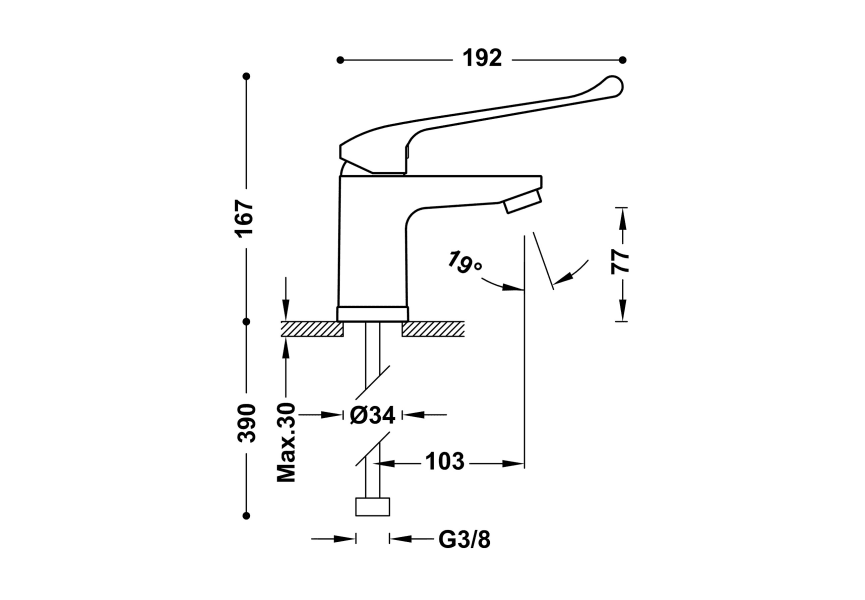 Robinet de lavabo Medical Tres PMR croquis 1