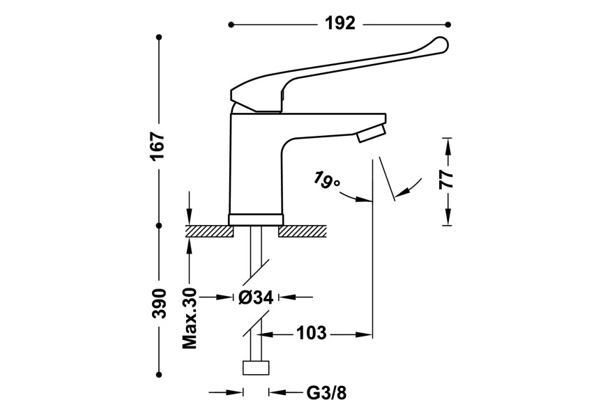 Robinet de lavabo Medical Tres PMR croquis 1