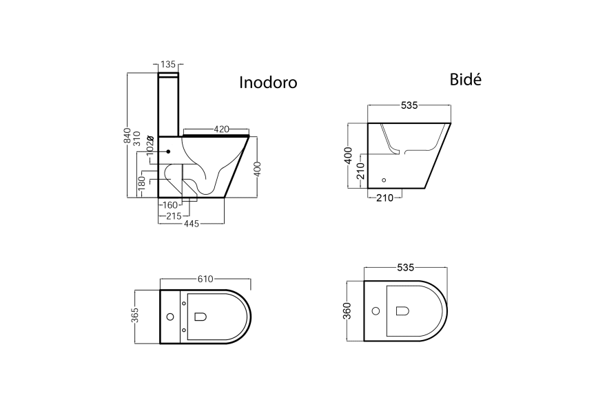 Ensemble toilette + bidet Bruntec Square croquis 7