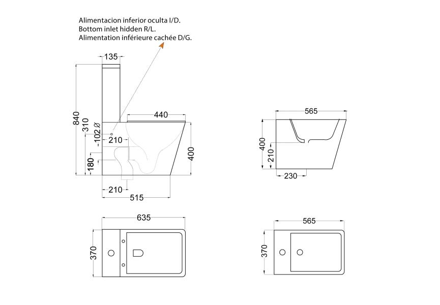 Pack WC + bidet Square Bruntec croquis 8
