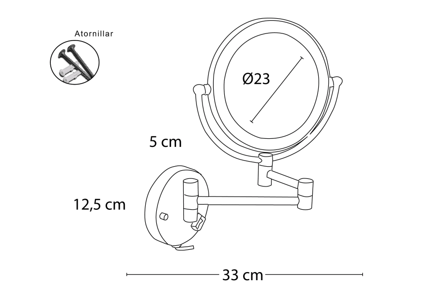 Miroir grossissant x3 rond avec LEDs Bruntec croquis 1