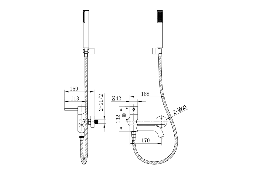 Robinet de douche et de baignoire Monza Imex croquis 17