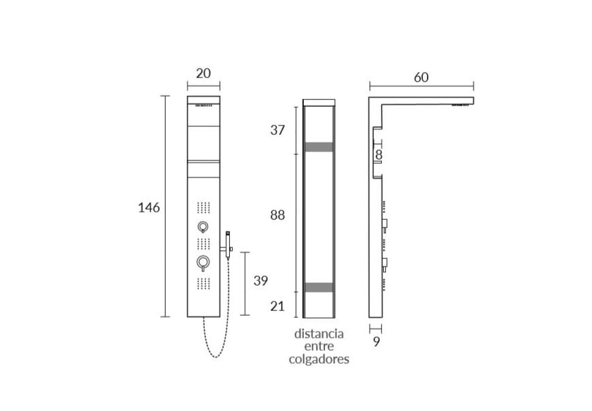 Colonne de douche hydromassante Mizu Box Sagobar croquis 1