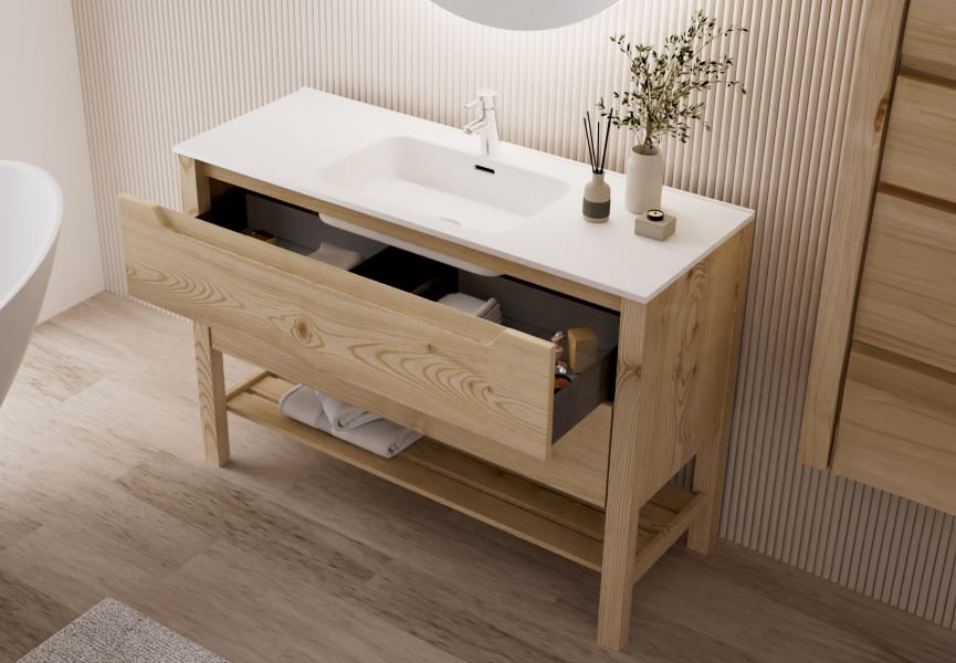 Ensemble de meubles de salle de bains en bois massif Laponia Bruntec détail 4