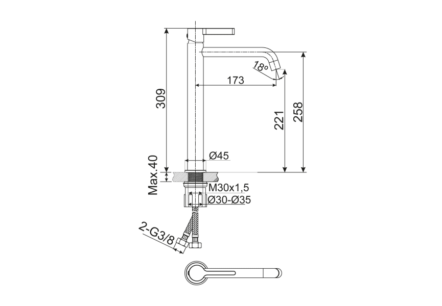 Robinet de lavabo en Bambú Lluvibath croquis 5