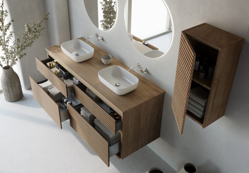 Meuble de salle de bains avec plan de toilette en bois Palilleria Horizontal Alpes 9 Bruntec détail 2