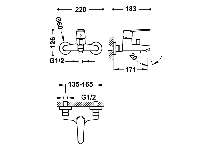 Robinet de baignoire encastré Flat Tres croquis 1