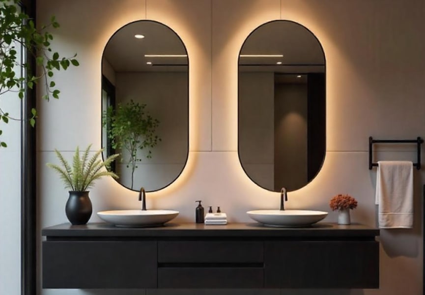Miroir de salle de bains avec éclairage LED Portia Bruntec environnement 9