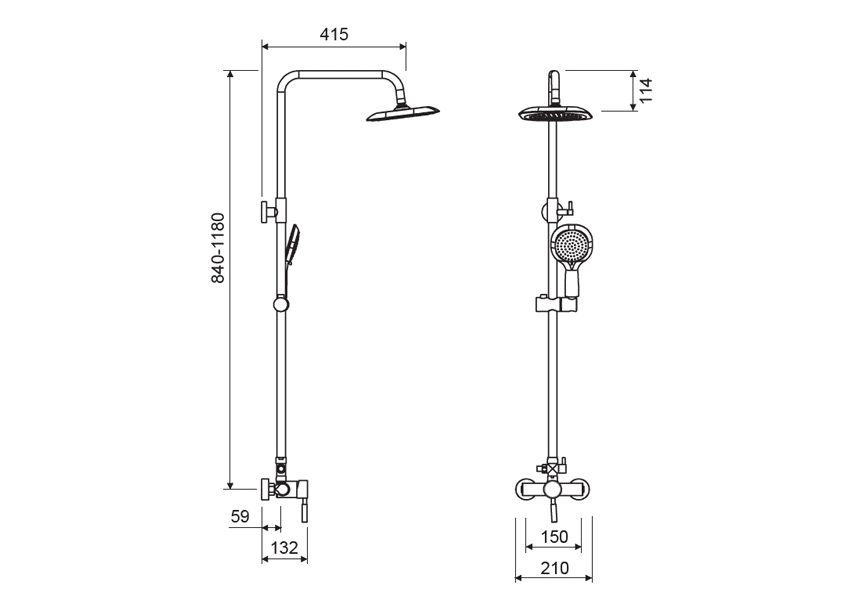 Ensemble de douche Carola II Lluvibath croquis 1