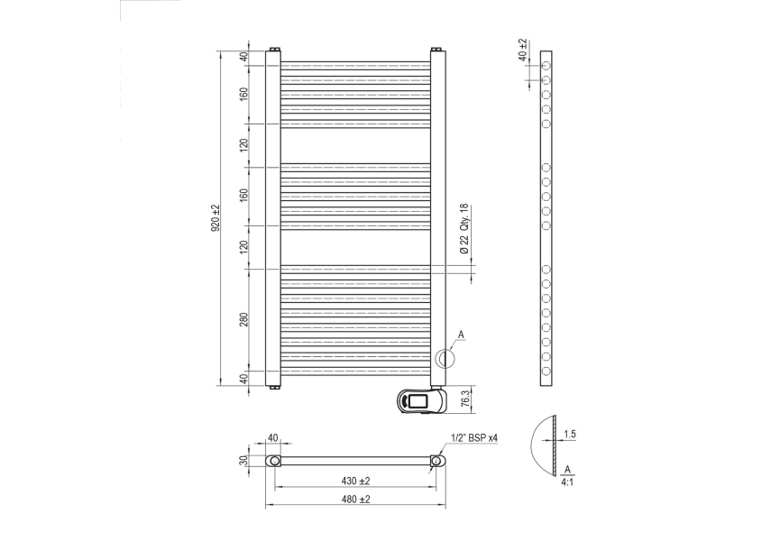 Radiateur porte-serviettes Tesla Oxen croquis 3