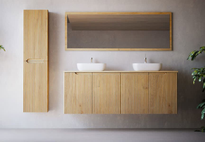 Meuble de salle de bains avec plan de toilette en bois massif Alpes 15 Bruntec principal 0