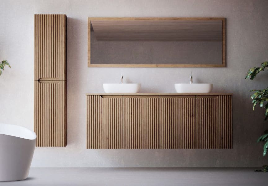 Meuble de salle de bains avec plan de toilette en bois massif Alpes 15 Bruntec principal 1