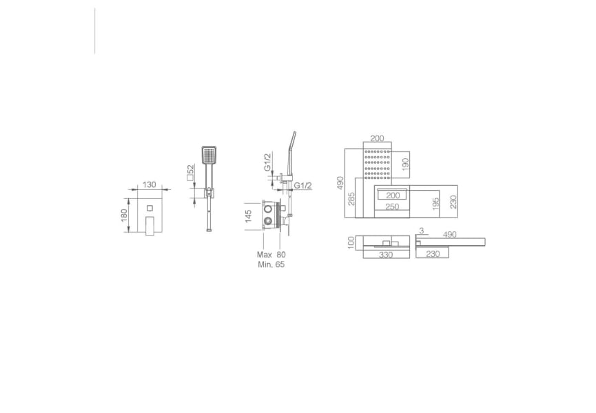 Rodas Imex set de douche encastré croquis 8