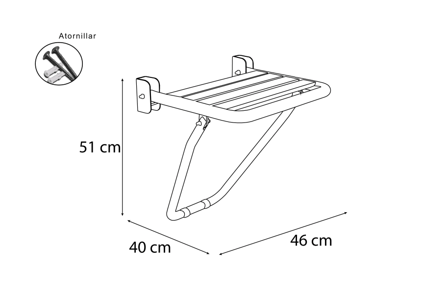 Siège de douche pliant 108 PMR de Bruntec croquis 3