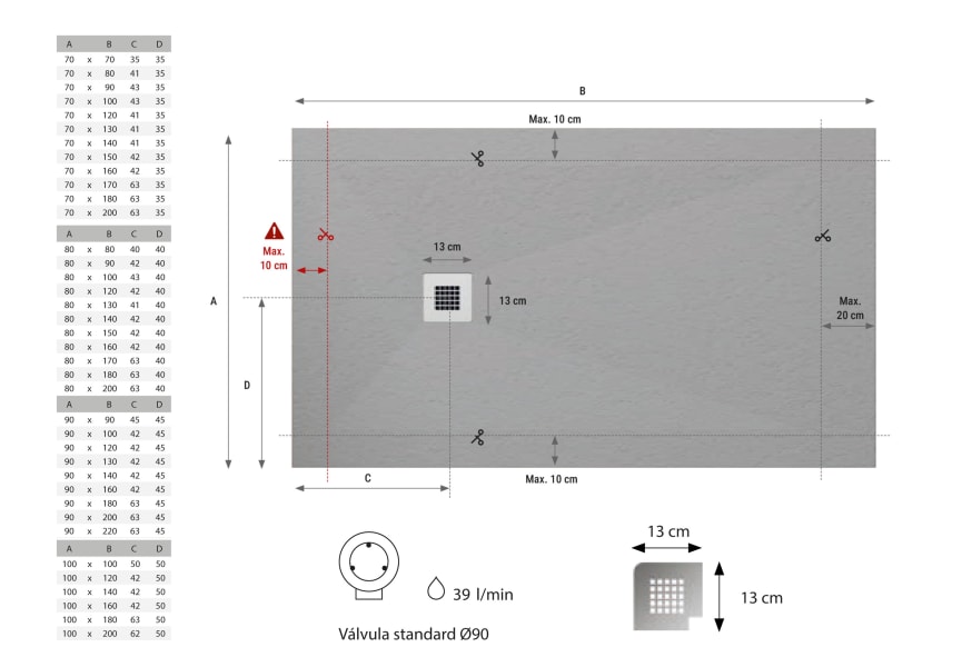 Receveur de douche avec charges minérales Granite Hidronatur croquis 16