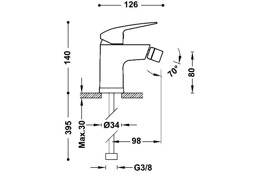 mitigeur de bidet Base Plus Tres croquis 1