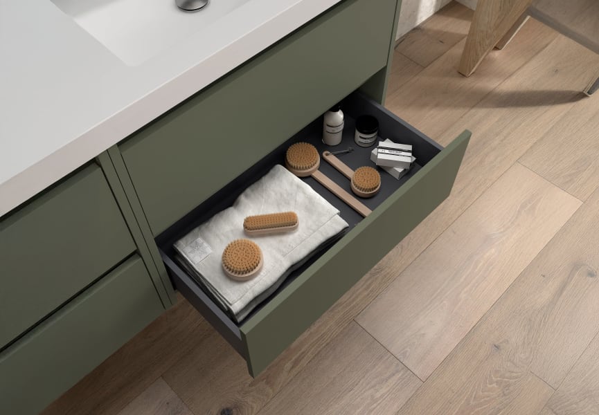 Meubles de salle de bains avec plan de toilette en bois Noja Salgar détail 10