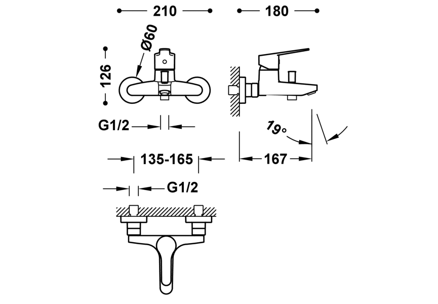 Robinet de douche et de baignoire Base Plus Tres croquis 2