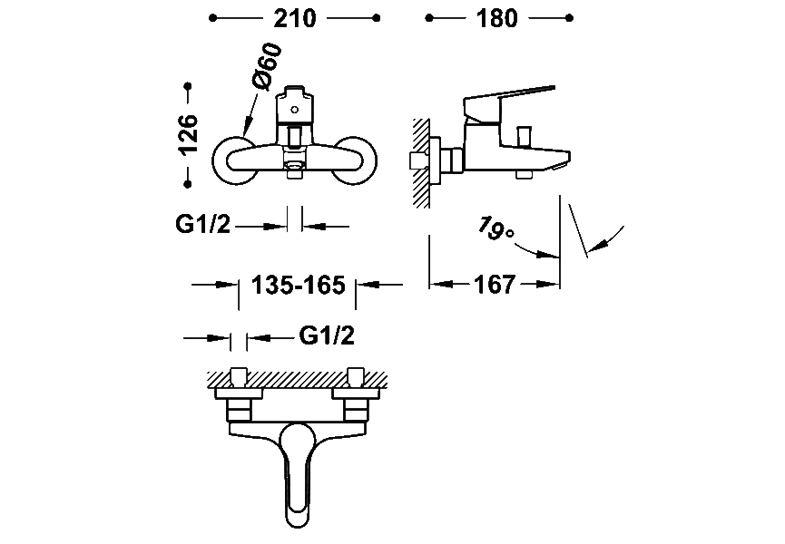 Robinet de douche et de baignoire Base Plus Tres croquis 1