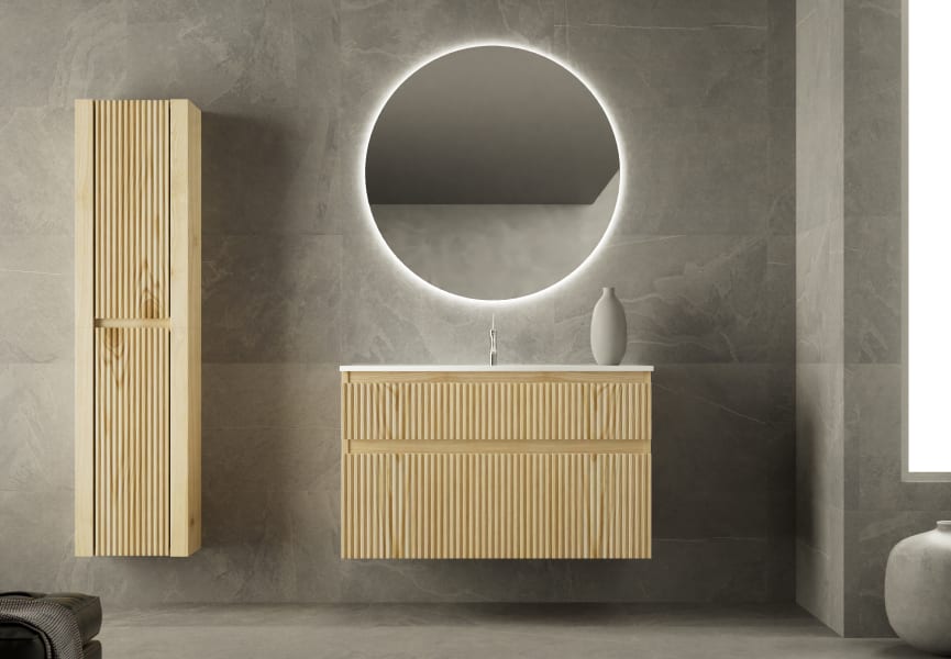 Ensemble de meuble de salle de bains en bois massif Alpes Bruntec principal 1