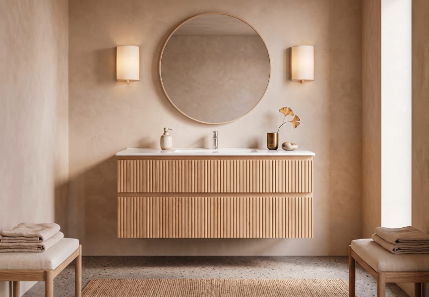 Ensemble de meuble de salle de bains en bois massif Alpes Bruntec principal 2