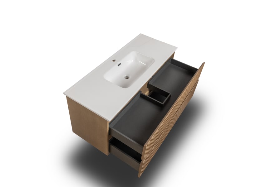 Ensemble de meuble de salle de bains en bois massif Alpes Bruntec détail 5