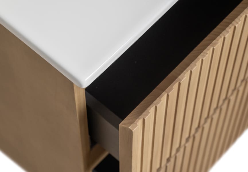 Ensemble de meuble de salle de bains en bois massif Alpes Bruntec détail 6