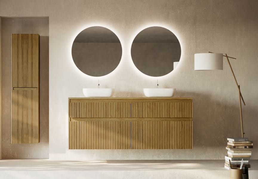 Meuble de salle de bains en bois massif rainuré Alpes 9 Bruntec principal 1
