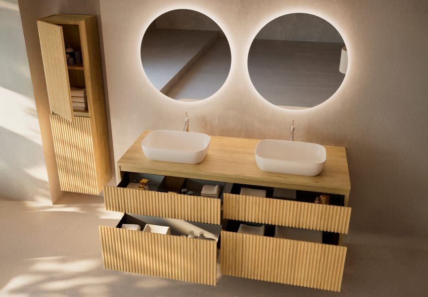 Meuble de salle de bains en bois massif rainuré Alpes 9 Bruntec détail 6