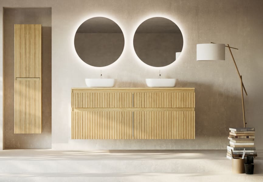 Meuble de salle de bains en bois massif rainuré Alpes 9 Bruntec principal 0