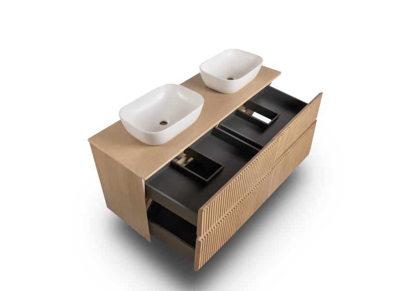 Meuble de salle de bains en bois massif rainuré Alpes 9 Bruntec détail 4