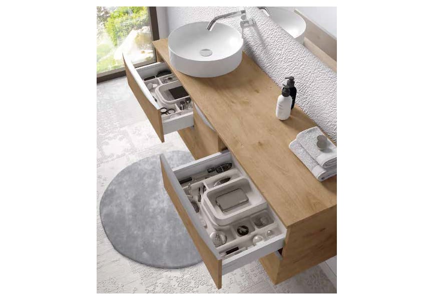 Coycama Landes meuble de salle de bain en bois avec plan de toilette en bois détail 1