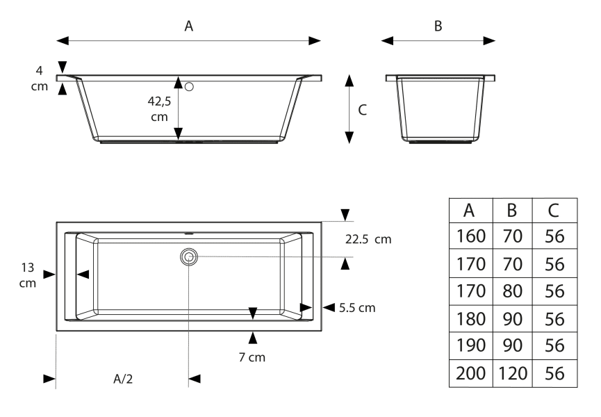 Baignoire d'hydromassage Albal Hidronatur croquis 4