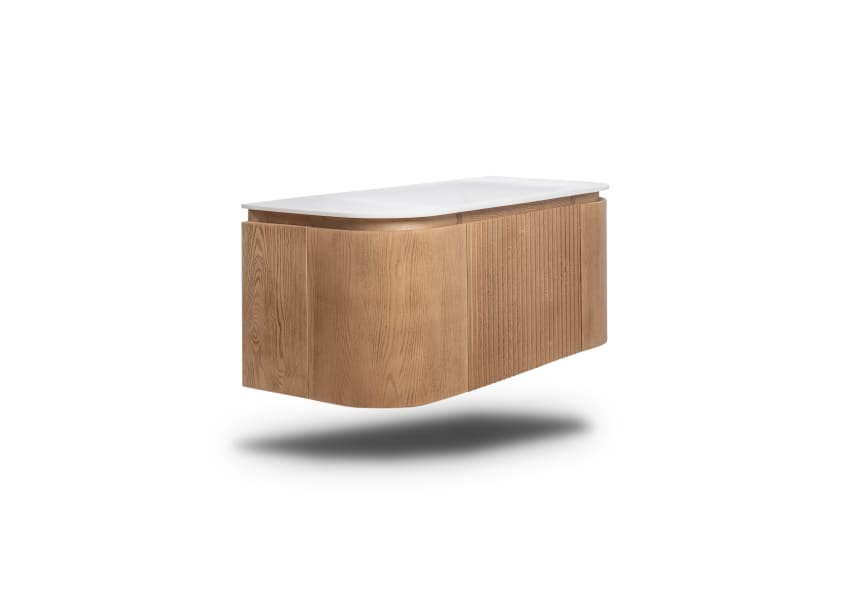 Ensemble meuble de salle de bain 100 cm en bois massif de frêne avec lavabo Solid Surface Evo Curve Bruntec détail 3