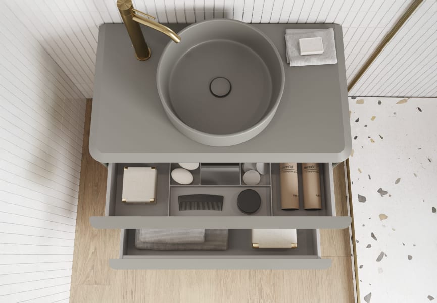 Meuble de salle de bains avec plan de toilette en résine arena Dai Top Royo détail 3