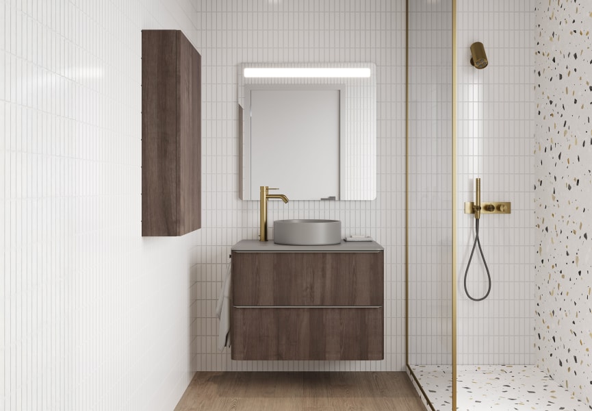 Meuble de salle de bains avec plan de toilette en résine arena Dai Top Royo environnement 8