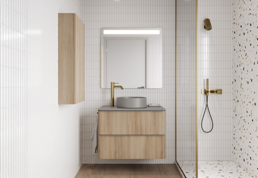 Meuble de salle de bains avec plan de toilette en résine arena Dai Top Royo environnement 9