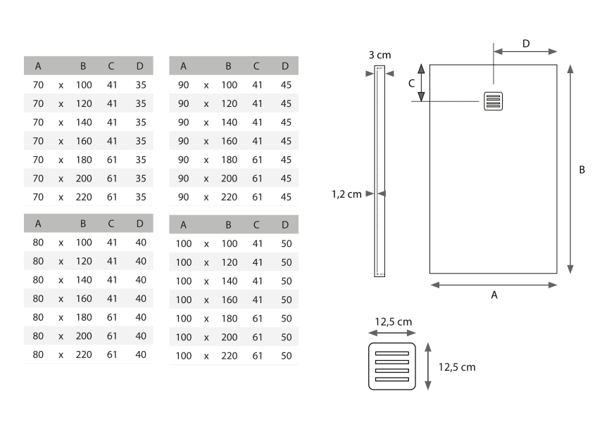 Receveur de douche en Solid Surface Corian DuPont Antares Hidronatur croquis 3