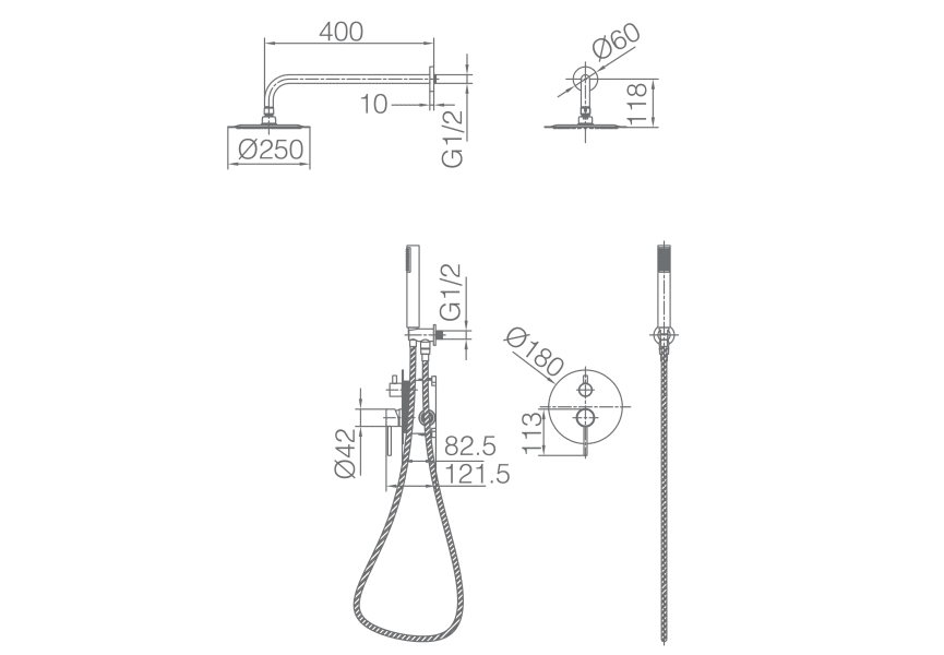 Ensemble de douche encastré Imex Monza croquis 13