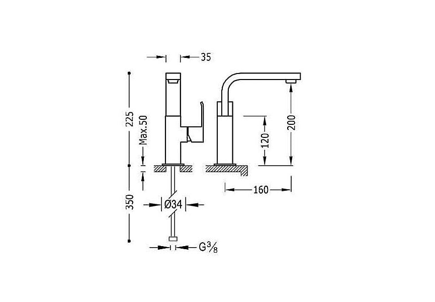 Robinet de lavabo Cuadro Tres croquis 2