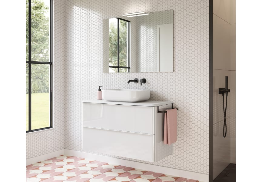 Meuble de salle de bains avec plan de toilette en résine blanche Dai Top Royo principal 0