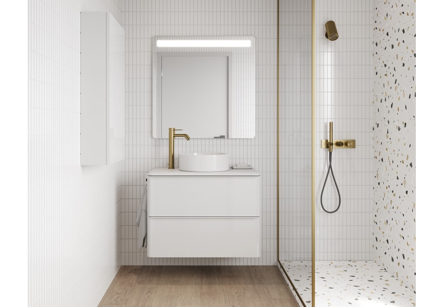 Meuble de salle de bains avec plan de toilette en résine blanche Dai Top Royo principal 1